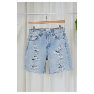 PULL & BEAR Distressed Bermuda Denim Shorts